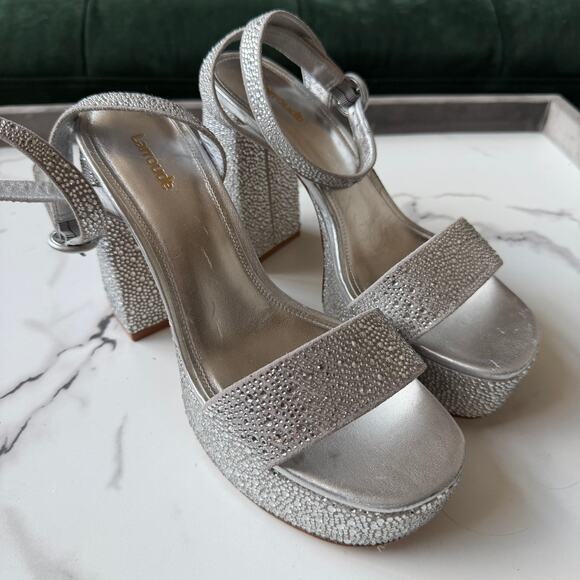 Larroude Dolly Crystal Sandal Platform Gray Suede Size 8 - Picture 3 of 9